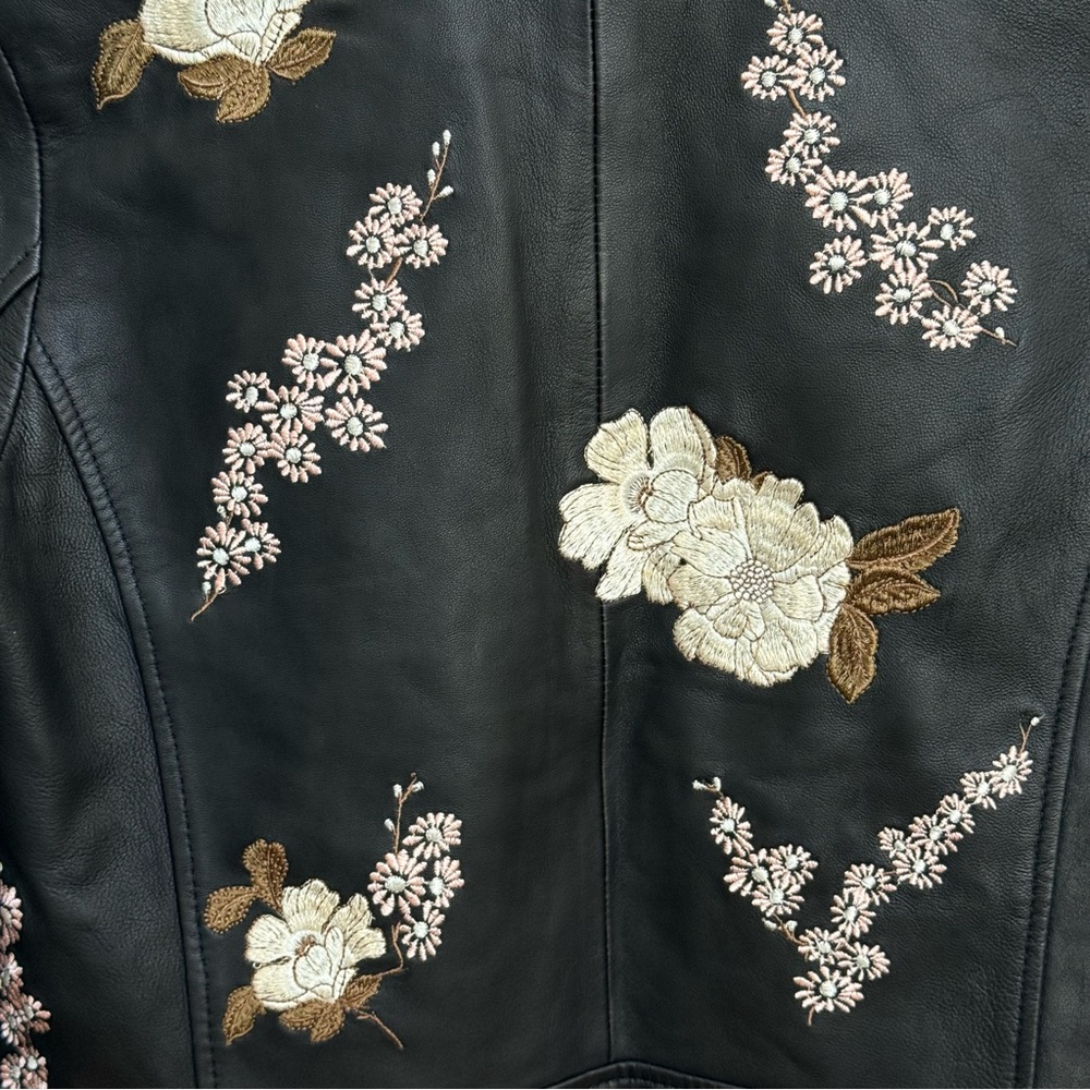 LAMARQUE Floral Embroidered Black Leather Moto Jacket XS - Picture 10 of 11